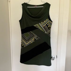 Coline Dress XXL Black GREEN Sleeveless Mixed Media Colorblock Sleeveless Cowl